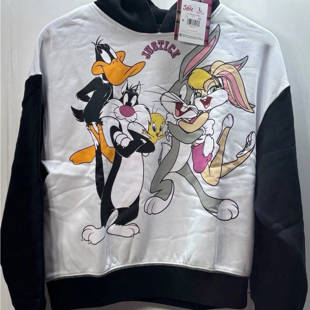 Looney Tunes Justice Hoodie Girls Large 12/14 Bugs Bunny Tweety NWT